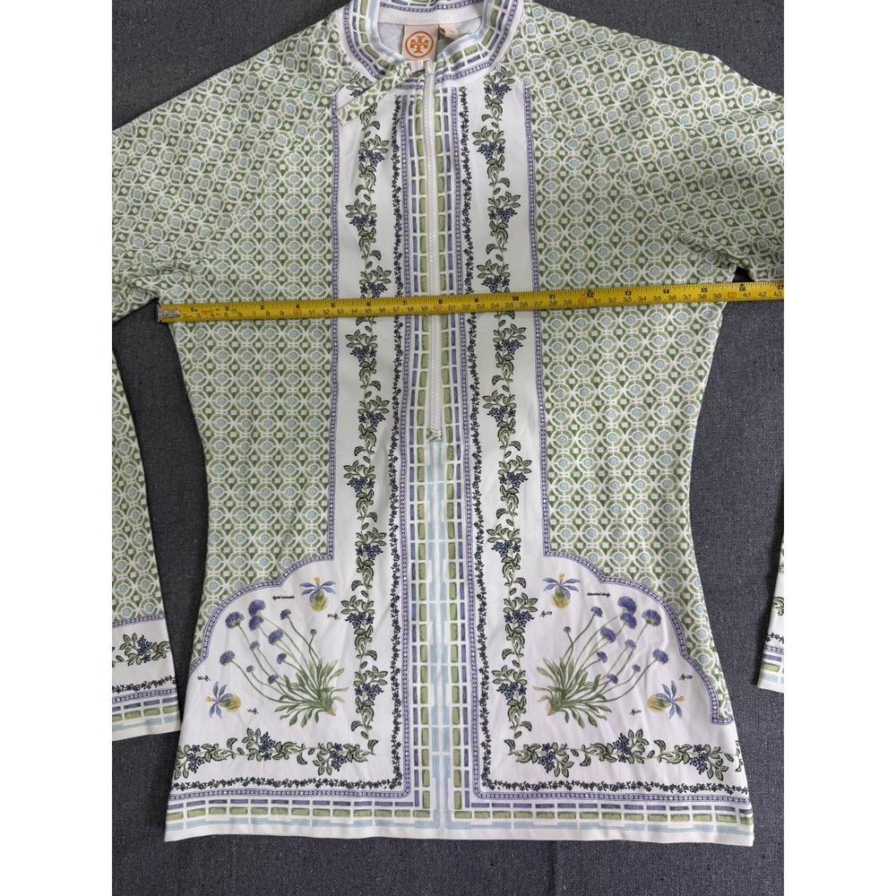TORY BURCH Talia Botanical Printed Stretch Long Sleeve Quarter Zip Size S - Picture 8 of 8